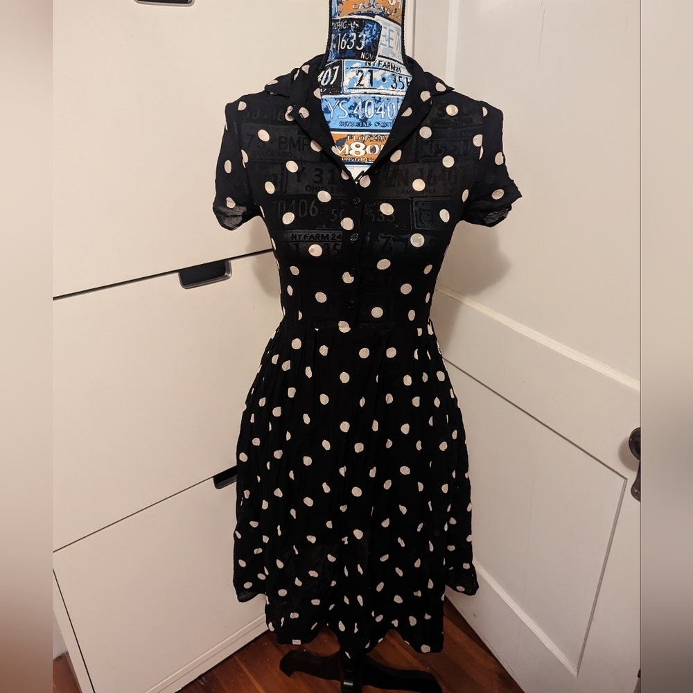 Reformation Sheer Black Polka Dot Midi Dress w minor defect